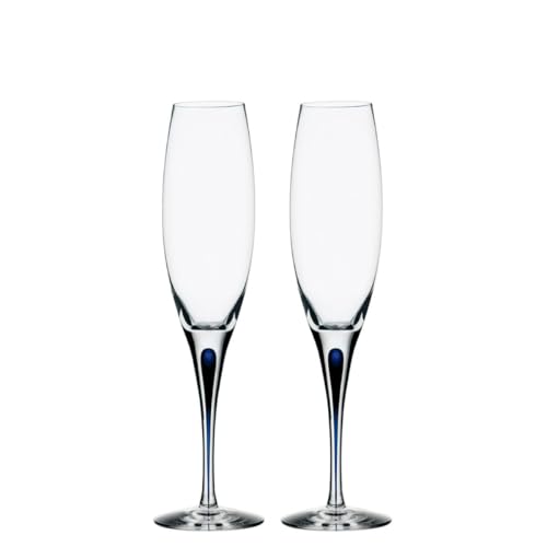 Orrefors Intermezzo 7 Fl. Oz. Stemmed Champagne Flute Glasses - Set of 2 | Blue Drop - Kitchen & Dining Crystal Glassware | Versatile Serving for Sparkling Wine & Mimosa | Dishwasher Safe