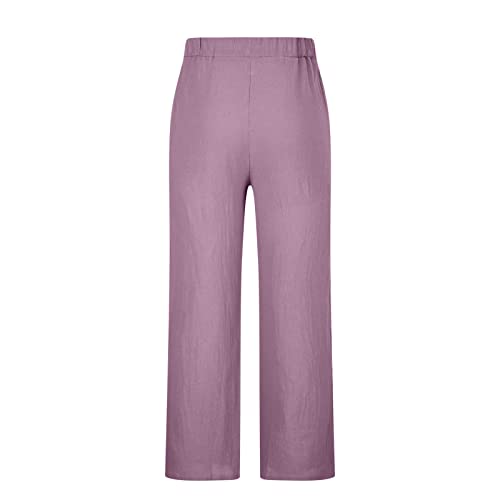 Finelylove Cotton Linen Pants Men Casual Relaxed Fit Drawstring Elastic Waist Summer Beach Pants Straight Lounge Trousers3