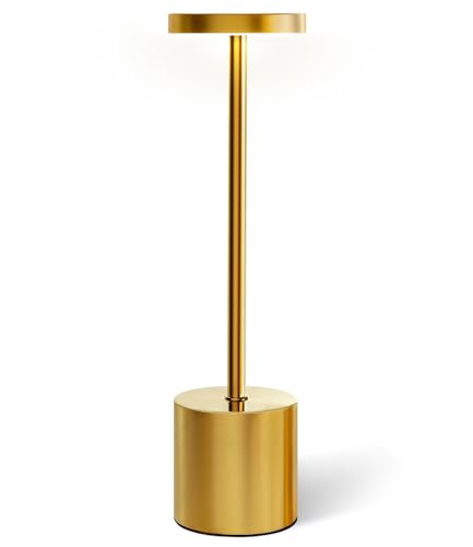 Image of Swinerton Gold Cordless Table Lamp Set, 5000mAh Rechargeable Battery Operated Desk Lamp Wireless Table Light, 3 Color Dimmable Touch Lamp for Restaurant Dining Patio, Home /Apartment Decor