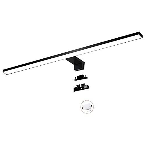 YIQAN lumière de salle de bain 60cm 13w LED miroir lumière naturelle 4000K noir mat 1100lm éclairage de cabinet de toilette vanité lumière 3 options de montage