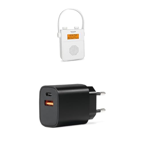 Bundle aus TechniSat DIGITRADIO 30 - wasserdichtes DAB+ Duschradio (UKW, integrierter Akku, Bluetooth, wasserdicht nach IPX5) weiß + TechniSat USB-C Netzteil - 2 Port Schnellladegerät