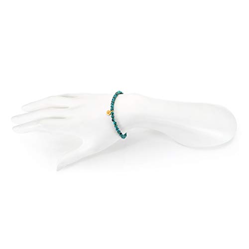 Satya Jewelry 4Mm Turquoise And 18K Yellow Gold Plated Mini Om Charm Stretch Women's Bracelet, 7" #TOP3