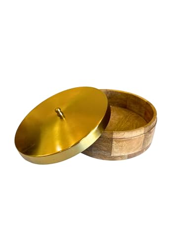 Image of D&G Homes Wooden Chapati Box Casserole | Kitchen Dabba With Lid | Dining Server For Rotis | Traditional Roti Storage Organizer | Durable And Elegant Design (wooden roti box)