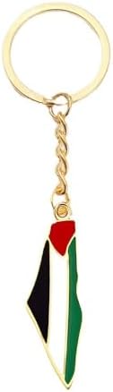 Palestine Keychain Flag of Palestine Maps Key Chain Country Map Jewelry Daily Accessories (Gold)