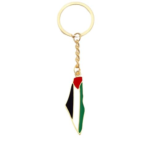 Palestine Keychain Flag of Palestine Maps Key Chain Country Map Jewelry Daily Accessories (Gold)