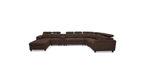 Image of Mishel 12 Seater Sofa Set for Living Room | Sectional U Shaped 12 Seater Sofa with Storage & Cupholder (Dark Brown Fabric, LHS)