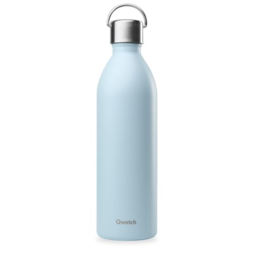 Qwetch - Bouteille Isotherme Active Pastel Bleu 1L - Gourde avec Anse Inox Recyclé - 24h Froid et 12h Chaud - Etanche, Sans BPA &amp; Compacte