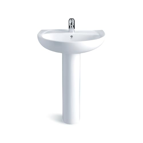 Lavabo Pedestal Moderno | Lavabo de Pie | Diseño Compacto y Elegante | Cerámica Blanca | Instalación Fácil y Rápida | Ideal para Baños Pequeños y Grandes