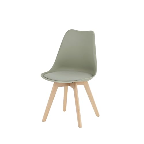 Genérico Pack 4 Sillas de Comedor Sivas, Silla de Polipropileno Color Menta con Asiento Acolchado y Patas de Madera Natural Barnizadas, Diseño de Estilo Escandinavo