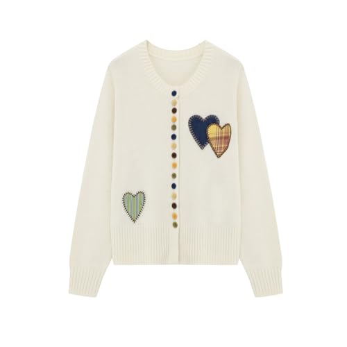 FindThy Women’s Embroidered Heart Cardigan Sweater Cute Crewneck Long Sleeve Button Down Knitted Cardigan Coat