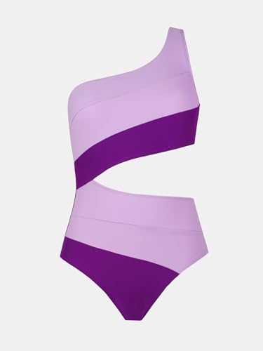Image of CUPSHE Women One Piece Swimsuit One Shoulder Bathing Suit Cutout Monokini | Removable Soft Cups, Color Block, Classic Bum Coverage, Swim Suit For Beach Vacation Cruise Pool Party