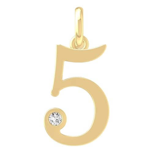 1/20 Carat lab Grown Diamond Zero to Nine Number Pendant Necklace | 10K, 14K Yellow or White Gold and Silver Cable Chain Necklace 18 inch | D-F Color and VS1 Clarity