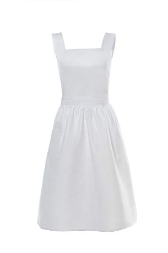 ROLECOS Pioneer Apron Colonial Pilgrim Costume Kitchen Cooking Maid Ruffle Apron White