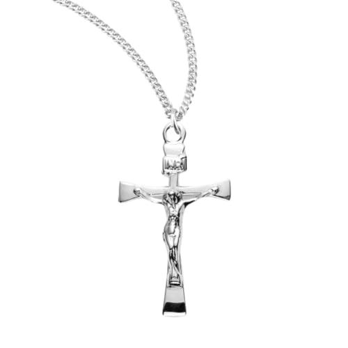 Everlasting Light Jewelry Women's .925 Sterling Silver Narrow Crucifix Pendant Necklace, 18 InchRhodium Plated Stainless Steel Chain, Catholic Medal Made in USA- Deluxe Velvet Gift Box Included