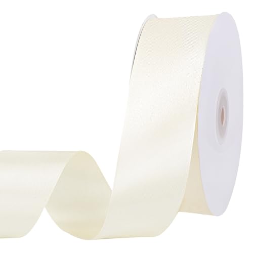 Image of woric Ivory Satin Ribbon 1 1 /2 Inch 60 Yards Cream Ribbon for Wedding Flower Bouquet Bridal Decoration Making Bows Handmade Roses Graduation Leis Cake Gift Wrapping