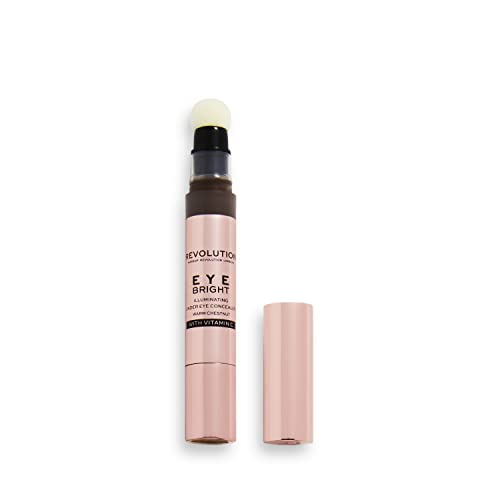 MakeUp Revolution Eye Bright Concealer, Buildable Coverage, Dewy Finish, Warm Chestnut, 3ml