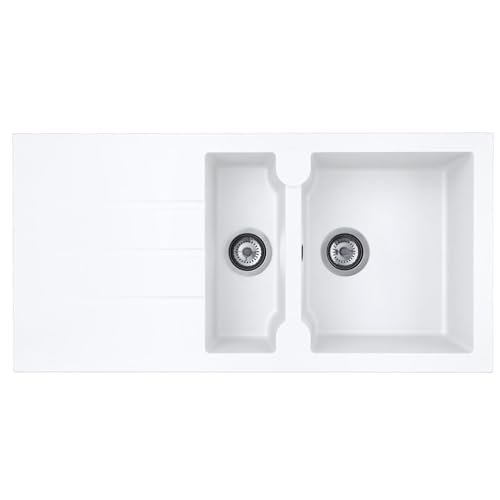 Image of Liquida LP15WH 1.5 Bowl Composite Reversible Inset White Kitchen Sink with Waste