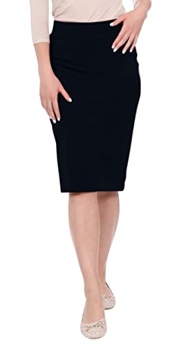 Kosher Casual Women's Modest Knee-Length Fitted Large Black Pencil Skirt In Cotton Spandex #TOP29