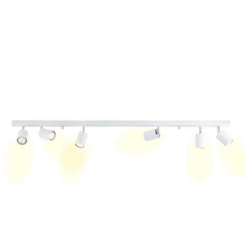 Lightbox Design Deckenleuchte 6 flammig, Spotbalken mit schwenkbaren Spots, 6 x GU10 Fassung für max. 35 Watt, Metall, Weiß