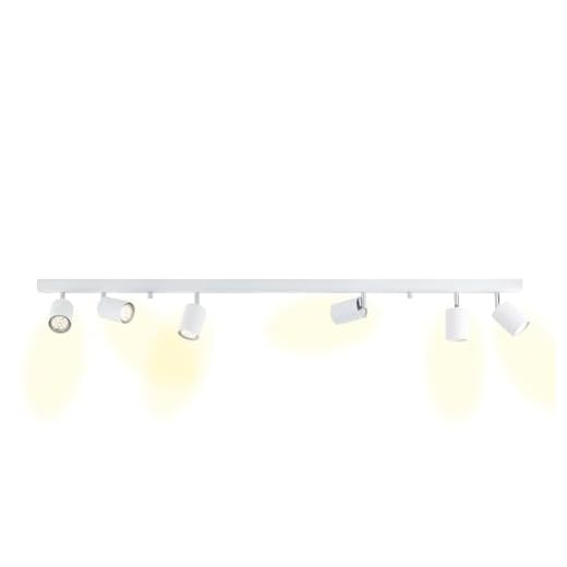 Lightbox Design Deckenleuchte 6 flammig, Spotbalken mit schwenkbaren Spots, 6 x GU10 Fassung für max. 35 Watt, Metall, Weiß