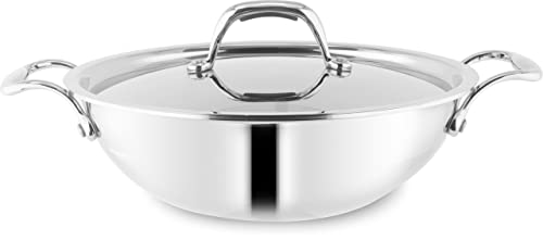 Image of Triply Stainless Steel Kadhai /Kadai with Steel Lid, 16cm,0.82 Liter Capacity, Induction Base, Silver