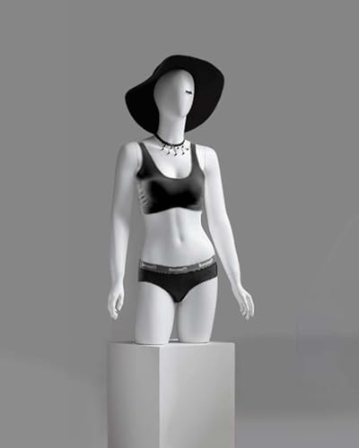 Sexy Female Mannequin Half Body, Clothing Bra Display Women Mannequin for Table Top/Shop Window, White Realistic Dress Form Model with Arms(with Head)