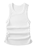 Women's Casual Tank Tops Ribbed Sleeveless Bottom T-Shirt Side Elasticated Waist Breathable Comfortable Fashion Sports Tank Tops Moisture Absorption and Perspiration,(White) XXL