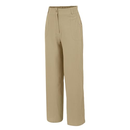 Women's Linen Pants Wide Leg Dressy Business Casual High Waisted Button Trousers Solid Palazzo Pants with Pockets3