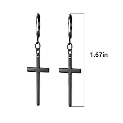 3 Pairs Mens Cross Drop Dangle Earrings Set Hanging Dangling Crucifix Hinged Earingings Stainless Steel Black Gold Silver2