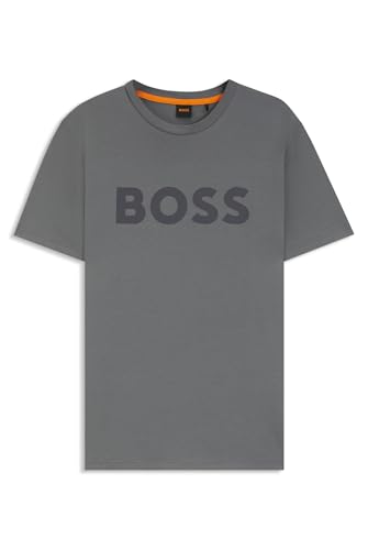 BOSS Mens Thinking 1 Cotton-Jersey T-Shirt with Rubber-Print Logo