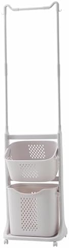 2-Tier Rolling Laundry Hamper Sorter with Hanging Bar – Space-Saving Stackable Baskets for Small Spaces, Dorms, Closets, and Bathrooms – Removable Wheels for Easy Transport