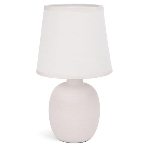 Aigostar Lámpara de Mesa de Cerámica con Elegante Diseño, Lámpara de Mesita de Noche con Pantalla de Tela, Casquillo E14, para Dormitorio, Salón, Estudio - H31cm (Color Albaricoque)