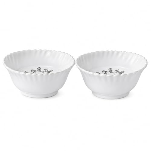Image of Melvio By Malti 2 Pcs Bowl Set for Dining & Serving | Premium Melamine Soup Bowl with Floral Design | Microwave & Dishwasher Safe Bowls for Dal, Curry, Ice Cream, Dessert & Snacks | White, 4.25 Inch