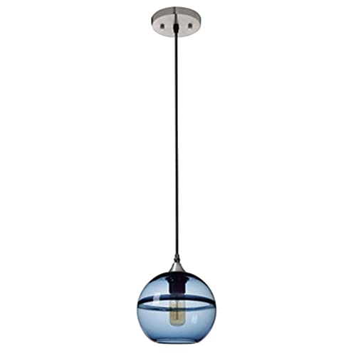 Plafonnier minimaliste salon et chevet avec lampe suspendue verre bleu