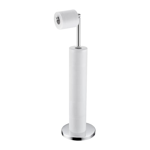 Image of BAGNOLUX Bathroom Toilet Paper Holder Stand with Reserve, SUS304 Stainless Steel Rustproof Pedestal Tissue Roll Holder Heavy Duty, Polished Chrome