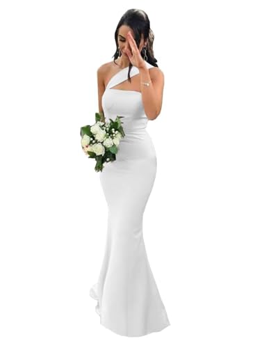 Image of Stretch Spandex Bridesmaid Dresses Long 2026 One Shoulder Formal Gowns Satin Mermaid Prom Wedding Guest DR0194N