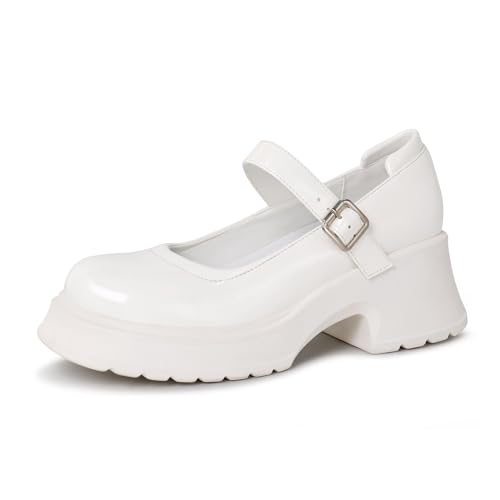 Women's Mary Janes Platform Chunky Block Heels Work Wedding Shoes Ankle Strap Gothic Lolita Oxfords Classic Comfortable Uniform Dress Shoes