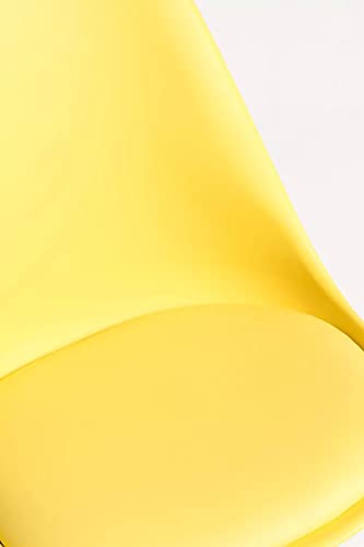Image of Set of 4 Modern Style Mid Century Modern Dinning Room Cafe Hotel Office Wooden Legs Chair (Yellow with Cushion)