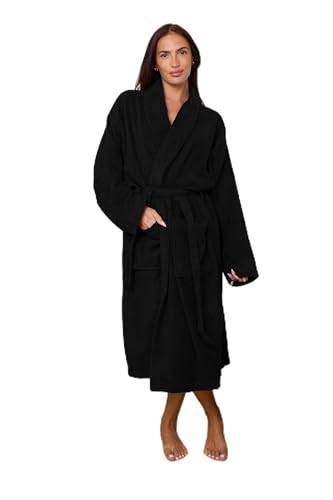 GC GAVENO CAVAILIA Terry Bathrobe Men Women | Shawl Collar Flannel Bath Robes for Men Ladies | Terry Towelling Dressing Gowns Womens Black Bath Robe Spa Hotel Nightwear