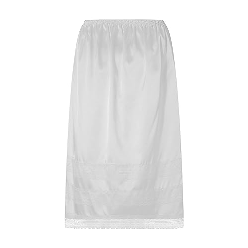 Womens Solid Color Lace Hem Skirt Elegant Elasticated Waist Wrap Skirts Smooth Loose Fit Skirts3