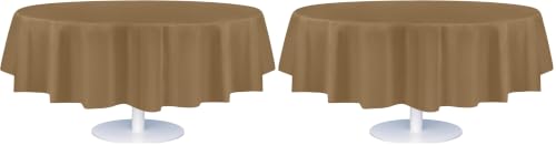 Image of Grandipity 24 Pack Premium Disposable Plastic Tablecloth 84 inch Inch Decorative Round Table Cover - Gold