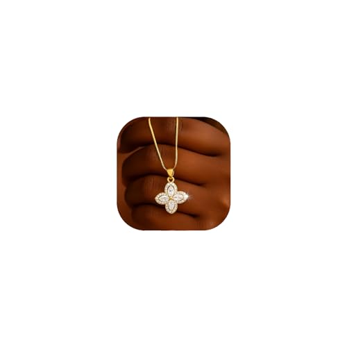 18K Gold Plated Diamond Four Leaf Clover Necklace for Women – Adjustable Chain with Sparkling CZ Pendant, Elegant and Lucky Fashion Jewelry Gift
