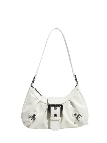 Image of QWINEE Women's Vintage Buckle Shoulder Bag Y2K Punk PU Leather Handbag Clutch Purse