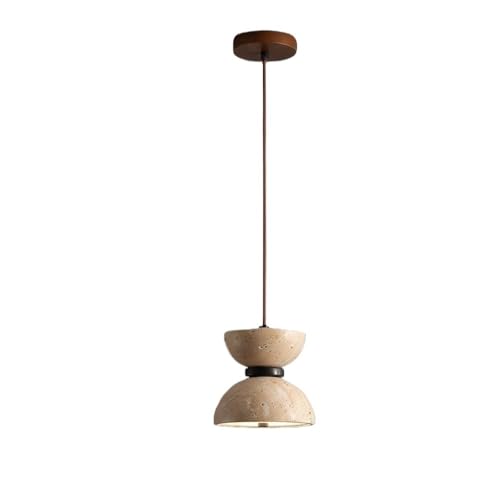 NJGGC Travertine Pendant Light, Stone Hanging Lamp, Geometric Marble Chandelier,
