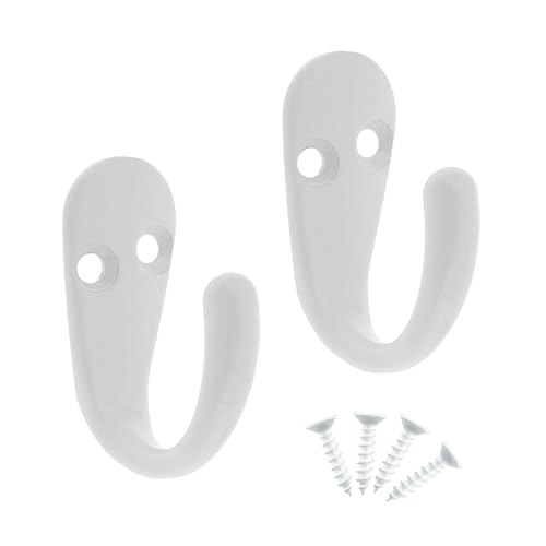 Select Hardware HK0220B - 2 ganchos individuales para bata con tornillos, color blanco, para puerta y pared, para baño, dormitorio, sala de estar, pasillo (paquete de 2)