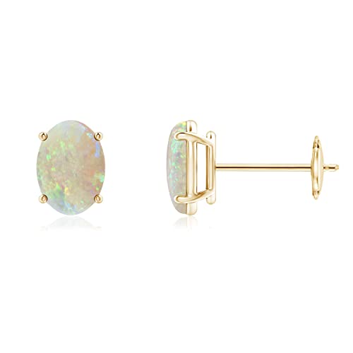 ANGARA Natural Opal Earrings for Women | Oval Shape Opal Classic Earrings in 14K Solid Gold/Platinum | October Birthday, Anniversary, Gemstone Jewellery Gift