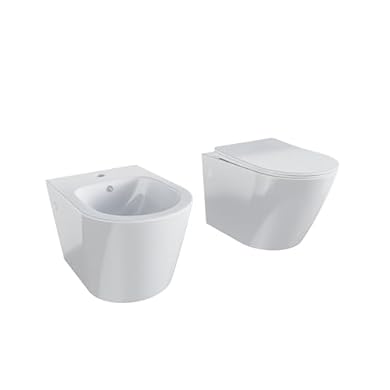 Foto di Sanitari in ceramica sospesi bianco lucido vaso rimless bidet sedile soft-close chiusura rallentata mod. Vienna