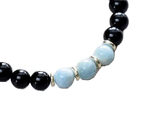 Bracelet aigue-marine et onyx noir 8mm LKBEADS pour homme et femme