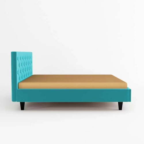 Image of Wooden Modern Upholstered King Size Bed for Bedroom | Wooden Double Bed Without Storage | Platform Cot Upholstered Bed with Upholstery Fabric | Engineered Wood | 6.5 x 6 Ft | Sky Blue
