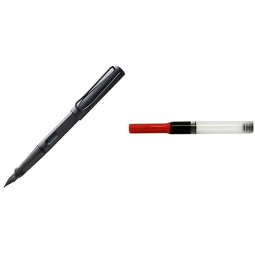 Lamy safari Füllhalter 017 – Moderner Füller in der Farbe Umbra mit ergonomischem Griff und zeitlosem Design – Federstärke M & Z28 Konverter 880 – Konverter für Füllhalter in der Farbe Rot – 1 Stück